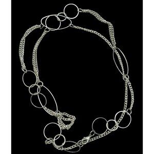 Open Link Silver Tone Layered Chain Necklace